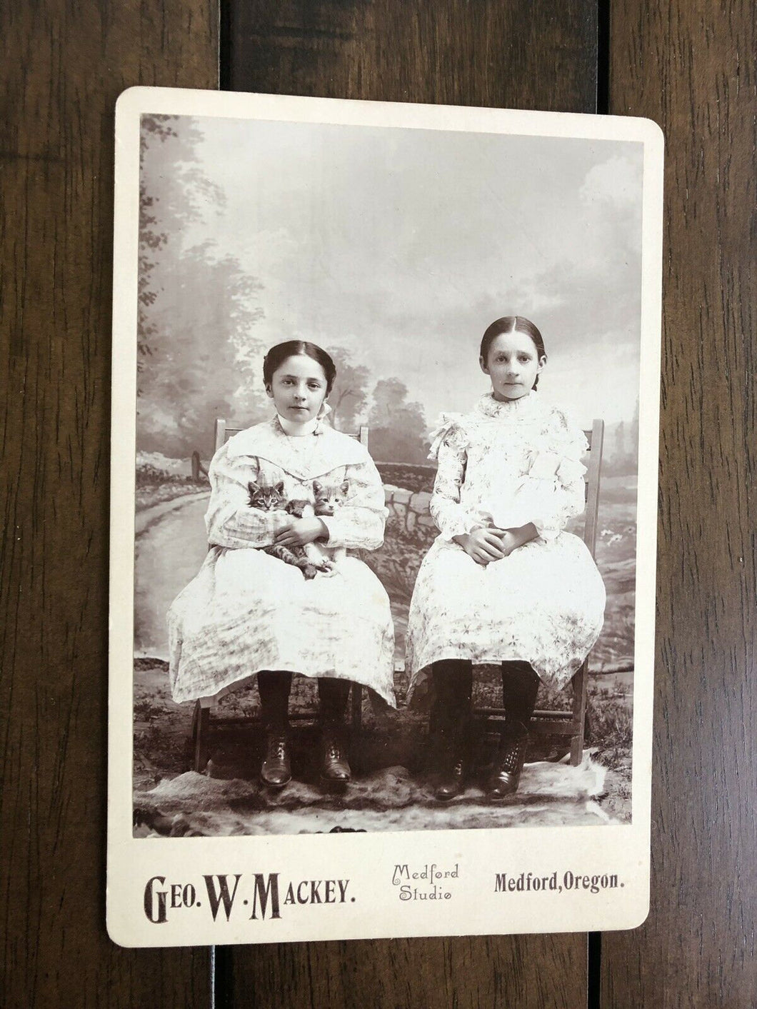 Antique Photo Oregon Sisters Holding Cats Kittens Doll - Photographer Negative 1