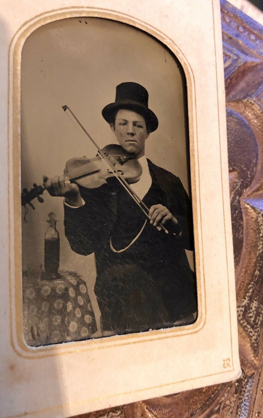 ID'd Musician CLEVELAND OHIO Litteer Antique Tintype Photo Violin Fiddle Player
