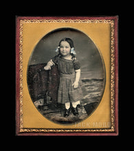 Load image into Gallery viewer, 1/6 Sealed Daguerreotype Smiling Little Girl Tinted Blue Ribbons Hidden Mother?
