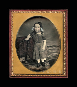 1/6 Sealed Daguerreotype Smiling Little Girl Tinted Blue Ribbons Hidden Mother?