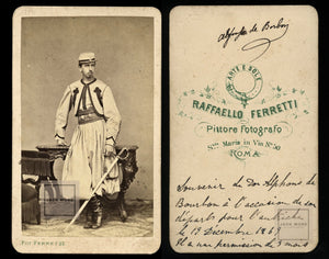 RARE CDV Prince Alphonse de Bourbon Serving As Pontifical ZOUAVE 1860s - Signed