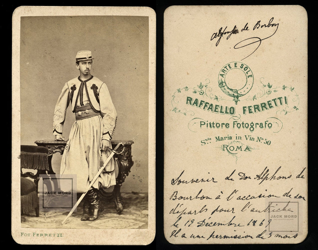 RARE CDV Prince Alphonse de Bourbon Serving As Pontifical ZOUAVE 1860s - Signed