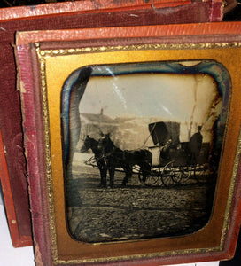 Rare 1850s Daguerreotype Horse Wagon California Blacksmith? Outdoor Street View