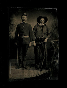 WOW Amazing Antique Tintype Armed Cowboy with Soldier Friend! RARE!