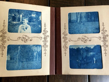 Load image into Gallery viewer, Wonderful Miniature BLUE CYANOTYPE Photo Album 1890s 1900s Train Bicycles Boxing Zoo
