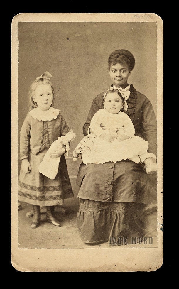 Antique CDV Photo - African American Nanny & White Children One Holding Doll