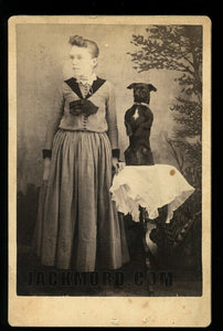 Antique Photo Girl & Funny Trick DOG / 1880s Cabinet Card