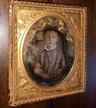 Load image into Gallery viewer, 1/6 Daguerreotype Little Boy with Braid of Hair / Memento Mori Hair Art Mourning
