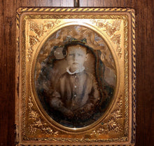 Load image into Gallery viewer, 1/6 Daguerreotype Little Boy with Braid of Hair / Memento Mori Hair Art Mourning
