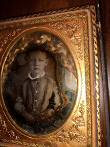 1/6 Daguerreotype Little Boy with Braid of Hair / Memento Mori Hair Art Mourning