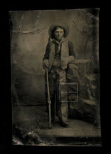 Load image into Gallery viewer, Antique Tintype Armed Cowboy Chaps Gloves &amp; Holding Rifle - Native American ??

