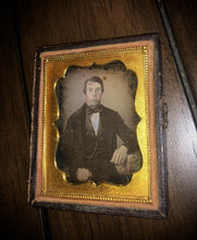 Load image into Gallery viewer, Sealed 1/9 Daguerreotype Young Man In Suit, Painted Gold Watch Chain

