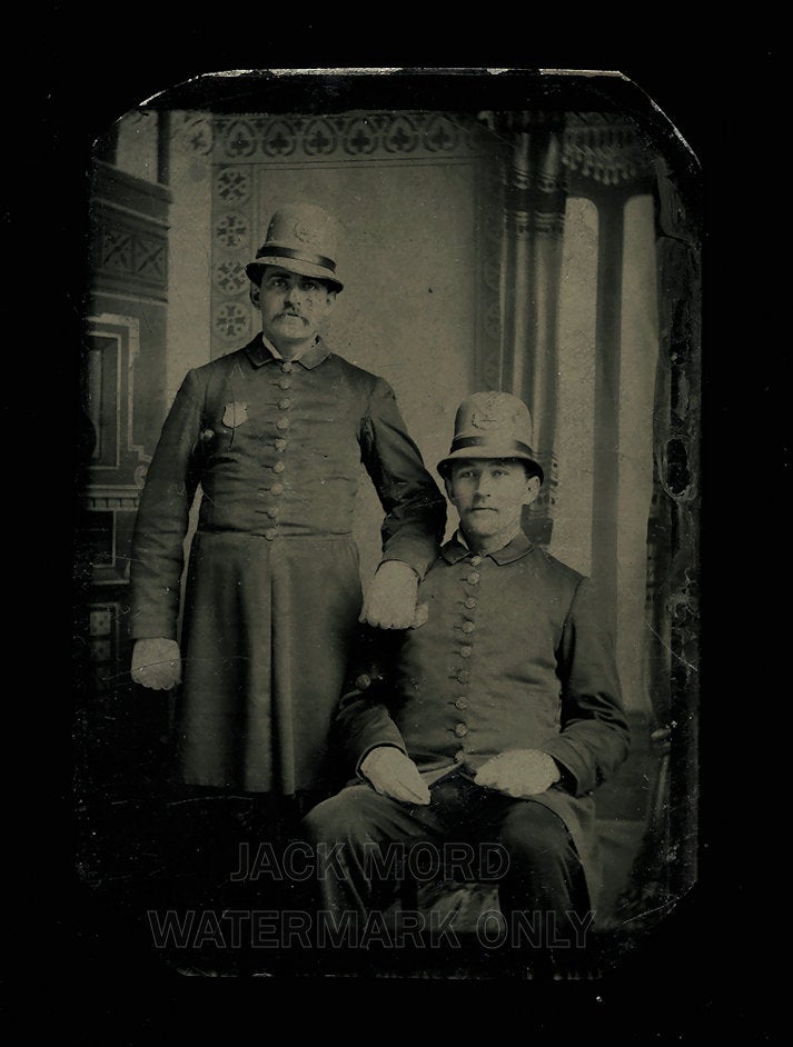 Antique Tintype Photo Two Victorian Police Officers in Full Uniform