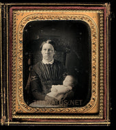 Post Mortem Child with Mother 1/6 Daguerreotype 1850s Photo Mourning Woman 1800s