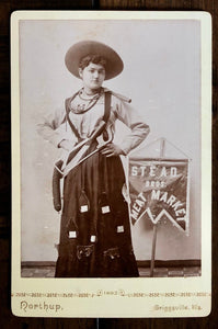 Cowgirl Banner Lady + Meat Market Sign! Great Dress Antique Advertising Photo