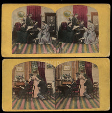 Load image into Gallery viewer, 1860S STEREOVIEW PHOTOS Victorian Home Life Same House Interior Tinted Tax Stamp Color Tinted
