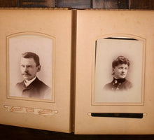 Load image into Gallery viewer, Antique leather album Nice Cabinet Cards CDV civil war tax stamps
