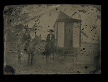 Load image into Gallery viewer, Rare Outdoor Tintype Men &amp; Horses Photo, Rural Georgia Photographer&#39;s Traveling Gallery Studio Wagon
