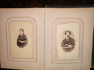 Antique leather 1860s album with CDV & tintype photos + civil war tax stamps