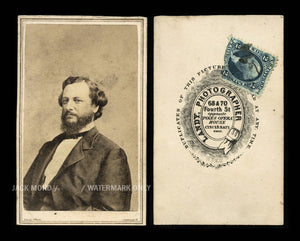 Rare Political Photo Copperhead Leader George H. Pendelton / Civil War Tax Stamp