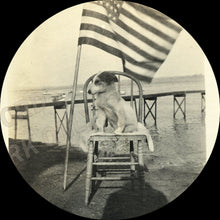 Load image into Gallery viewer, TWO Vintage Snapshot Photos Cute Fourth of July Patriot DOG w US Flag &amp; Master
