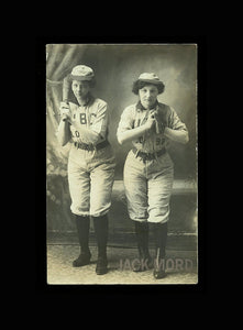 Rare Antique Photo Postcard of Female Baseball Players with Bat & Glove