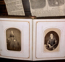 Load image into Gallery viewer, Nice Antique 1860s Album &amp; Photos Tintypes CDVs Newspaper Clippings, Obituary Expired
