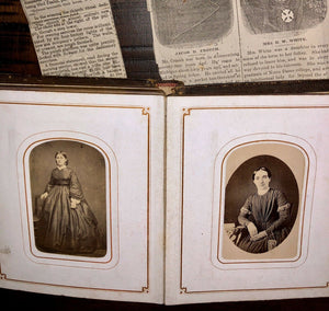 Nice Antique 1860s Album & Photos Tintypes CDVs Newspaper Clippings, Obituary Expired