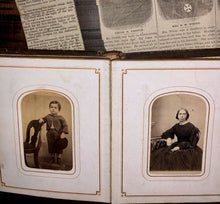 Load image into Gallery viewer, Nice Antique 1860s Album &amp; Photos Tintypes CDVs Newspaper Clippings, Obituary Expired
