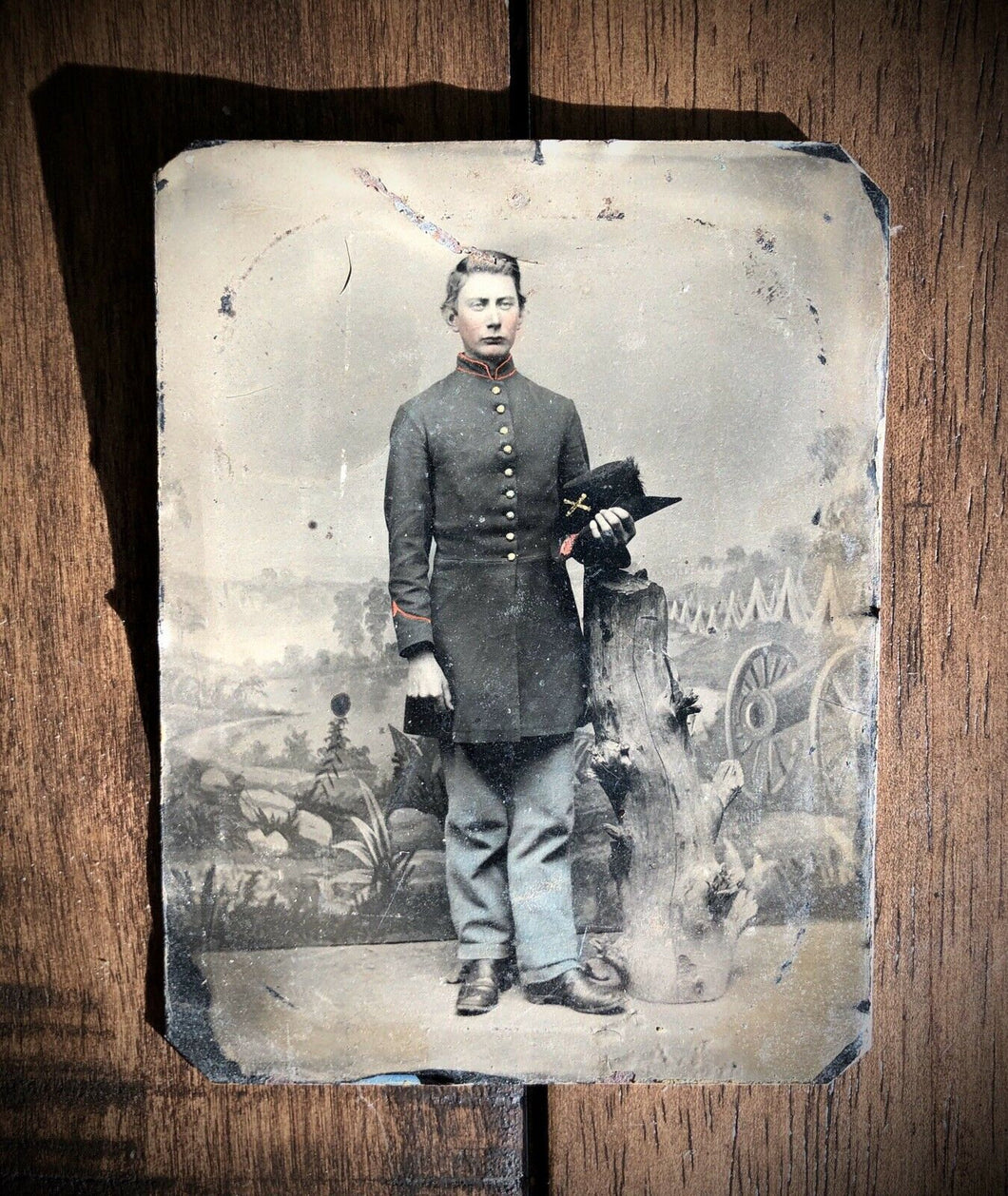 1st Wisconsin Heavy Artillery Civil War Soldier Camp Backdrop 1860s Tintype Photo