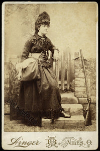 1800s Cabinet Card Outdoors Woman with Shotgun & Knife? Possibly a Pedestrienne