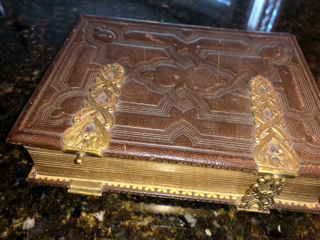 Antique leather 1860s album with old 1800s photos, Civil War tax stamps