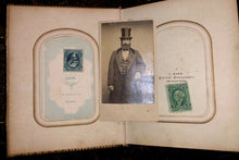 Load image into Gallery viewer, Antique leather 1860s album with old 1800s photos, Civil War tax stamps
