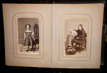 Load image into Gallery viewer, Antique leather 1860s album with CDV &amp; tintype photos + civil war tax stamps
