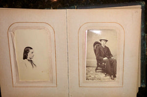 Antique leather 1860s album with CDV & tintype photos + civil war tax stamps