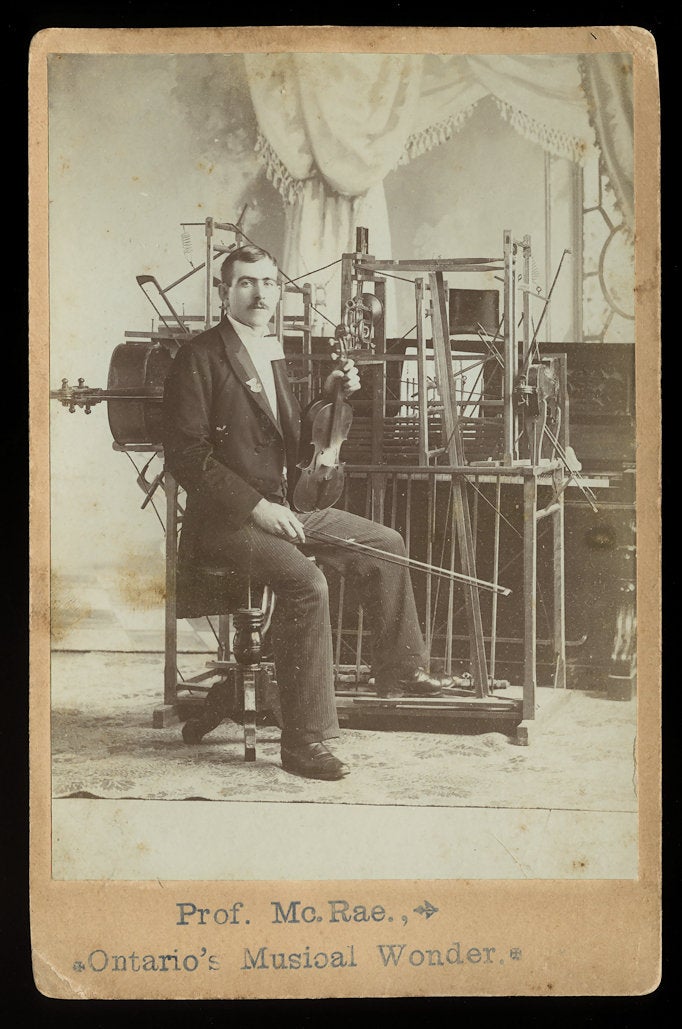 Rare Antique Cabinet Card Photo of 1-MAN BAND Musician // Music Int