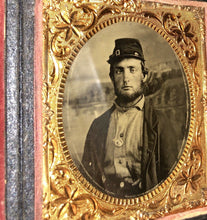 Load image into Gallery viewer, 1860s Photo 2x? Armed Civil War Soldier Wearing Corps Badge, Painted Backdrop
