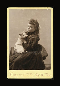 Antique Photo Girl Holding Pet Cat / Texas 1800s