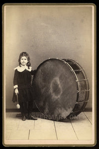 Unusual Music Int Antique Photo ID'd Drummer Girl in Dress & Large Drum