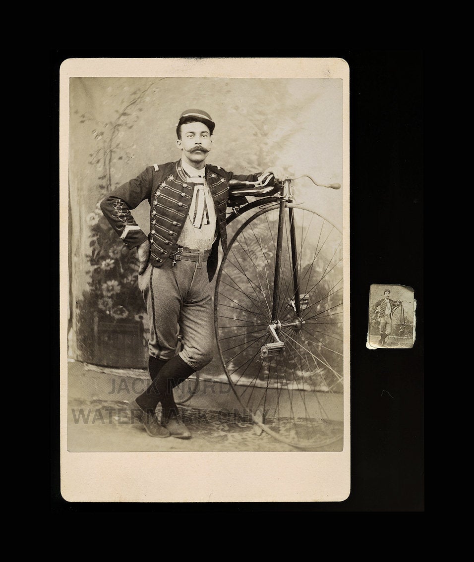 Antique Photo California Man in Uniform High Wheel Bicycle Penny Farthing +BONUS