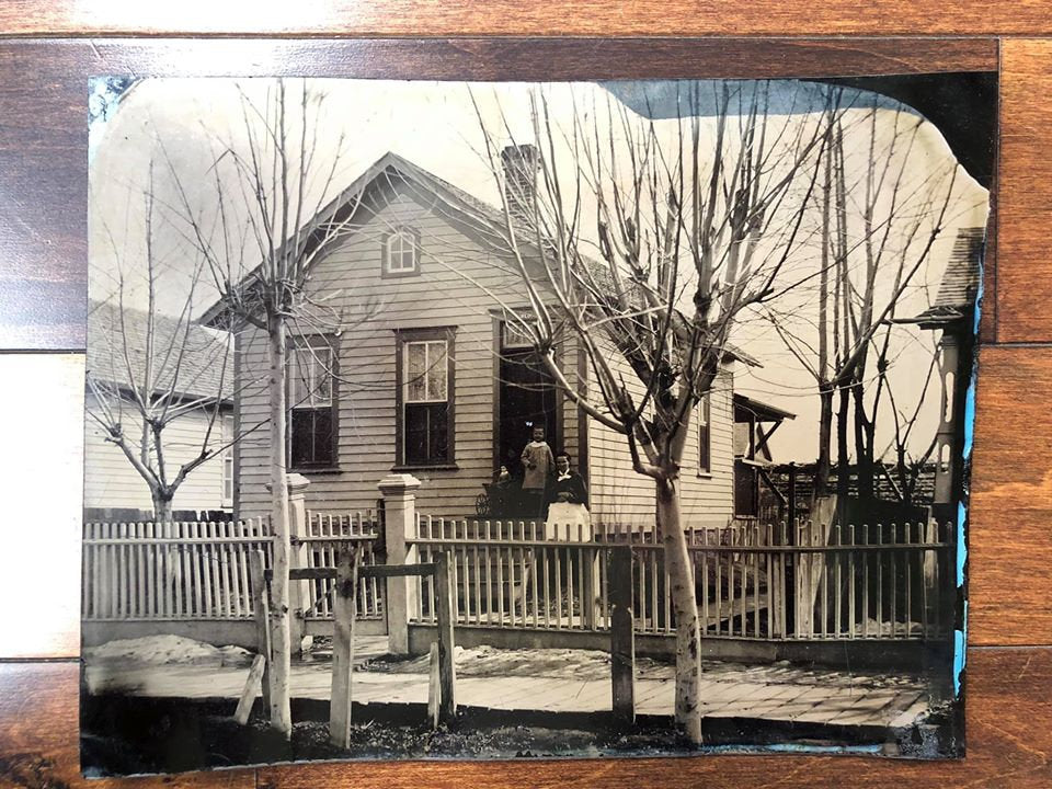 Large Full Plate Antique Tintype of a House - Child with China Doll on Porch!