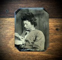 Load image into Gallery viewer, 3 Tintype Photo Memphis Tennessee Man Reading Newspaper Tinted Sombrero 1800s
