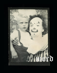 Super Creepy Vintage Photobooth Photo - CLOWN Clutches Little Boy!