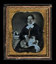 Load image into Gallery viewer, Amazing Rare Sealed Daguerreotype Woman Holding Tabby Cat - Painted Gold Eye!
