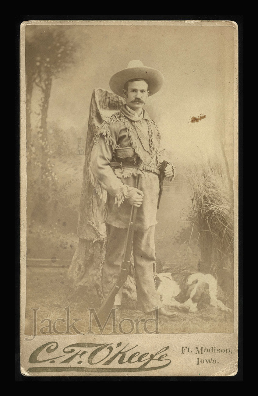 Antique Photo Iowa Cowboy Hunter / Scout with Winchester Rifle & Hunting Dog