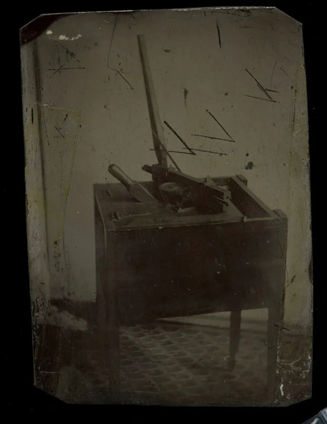 tintype of a WASHING MACHINE maybe patent model! rare unusual Subject 1800s photo