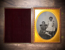 Load image into Gallery viewer, Half Plate Ambrotype of Children, Siblings - Girl Holding Keys 1850s Photo
