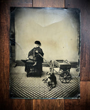 Load image into Gallery viewer, Large Full Plate Tintype Little Boy, Toy Wagon &amp; Dog
