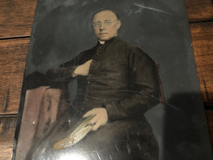 Rare, Large Hand Painted Tintype of a Priest