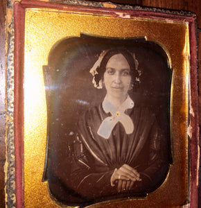1840s Daguerreotype Smiling Woman, Jewelry & Interesting Seals